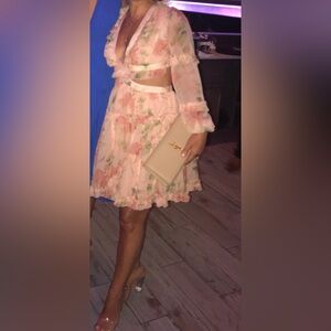 Open back floral dress with ruffles